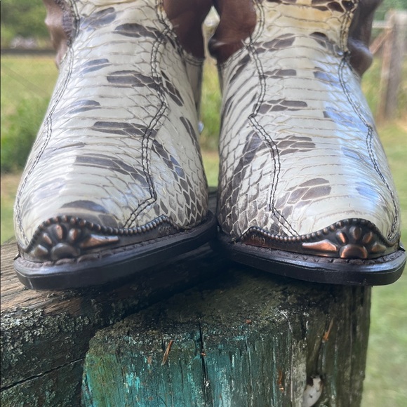 Dingo Brown and White Snake Print Heeled Boots - Picture 6 of 11